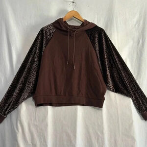 Victoria secret Sport Brown Hoodie with Leopard Print Sleeves size- Medium